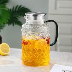 Haitang Glass Cooling Water Kettle Set With Lid 1 Pot 4 Cups Classic Engraved Dishwasher Safe Party <b>Dinnerware</b> - Product Image 4