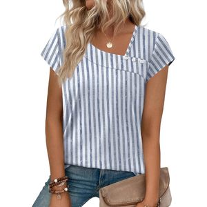 FOXA Blouse rayée à manches courtes pour femme, col carré, en popeline respirante, haut décontracté, tenue d'été - Product Image 2