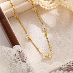 Collier en chaîne à maillons avec perles en cristal plaqué or pour femmes, bijoux d'anniversaire - Product Image 1