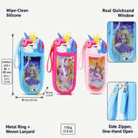 Trousse à crayons en silicone à paillettes liquides, motif tête d'animal mignon, avec fenêtre à paillettes et fermeture éclair, pour enfants, fournitures scolaires, cadeau