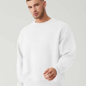 Sweat-shirt en molleton de coton blanc à col rond pour homme, coupe ample, couleur unie, vêtement décontracté pour l'automne - Product Image 2