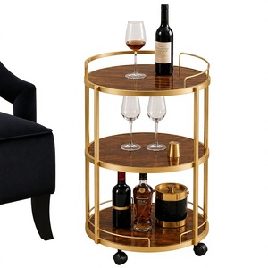 Chariot de bar à 3 niveaux avec roulettes, dessus en bois, chariot de service, chariot utilitaire à roulettes avec structure métallique pour bar à domicile - Product Image 2