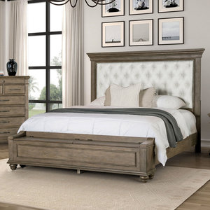 Cama de Madera Maciza Estilo Americano con Cabecera Tapizada y Acolchada, Base con Almacenamiento, Tamaño Queen - Product Image 2