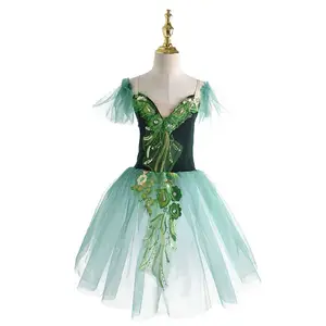 Green Romantic Ballet tutu Dress for adult Professional competition Giselle Ballerina Women costume Ballet Long skirt