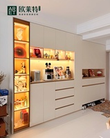 Buffet ARET moderne en mélamine mate couleur crème, armoire à vin à double ouverture, niche bar à café, meuble de rangement à tiroirs sans poignées