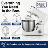 Robot pâtissier multifonction 5L 1000W avec contrôle de vitesse progressif MIN MID MAX, bol en acier inoxydable pour la pâtisserie à domicile