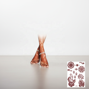 <span class=keywords><strong>Tatouage</strong></span> <span class=keywords><strong>temporaire</strong></span> résistant à l'eau en dentelle brune de marque privée, motif floral en henné, transfert d'eau sur le corps - Product Image 3