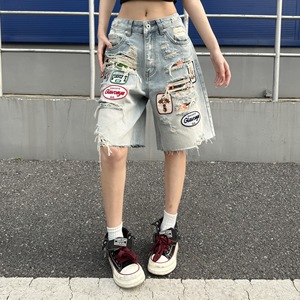 Pantalon en jean déchiré style streetwear pour femme, coupe droite ample, effet vieilli, pour homme et femme, livraison directe usine - Product Image 3
