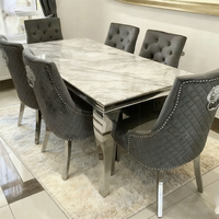 Ensemble de table à manger rectangulaire moderne Fanaopsi 4 places avec chaises, plateau en marbre, pieds en acier inoxydable, fabrication artisanale, durable, pas cher