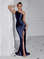 Vêtements pour femmes à la mode une épaule plissée robe fendue mince, tempérament de déesse sexy, robe de soirée haut de gamme