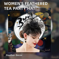 여성용 Homburg Fascinators 깃털 캐주얼 칵테일 교회를위한 베일 머리띠 및 헤어 클립이있는 티 파티 모자
