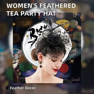 Tocados de Homburg para mujer, sombrero de fiesta de té de plumas con diadema de velo y pinza para el pelo para iglesia de cóctel informal - Product Image 2