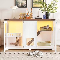 Venta al por mayor de fábrica: Mueble moderno de madera bicolor transpirable para mascotas con rascador y compartimentos divididos