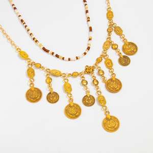 ボヘミアンビンテージレイヤード幾何学的花ディスクフリンジ鎖骨チェーン新しい多色ビーズネックレス女性 - Product Image 4