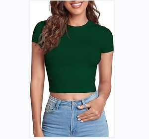 T-shirt sportiva <span class=keywords><strong>attillata</strong></span> a maniche corte <span class=keywords><strong>nera</strong></span> a girocollo in tinta unita sublimata Top raccolto all'ingrosso di alta qualità - Product Image 5