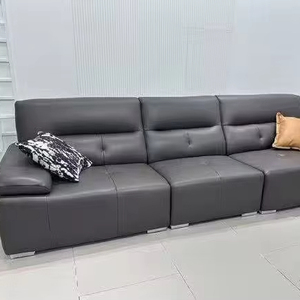 Sofá Seccional de Cuero Marrón Moderno, Asiento Profundo, Reclinable, Tapizado, de 3 Plazas, para Cine en Casa de Alta Gama - Product Image 1