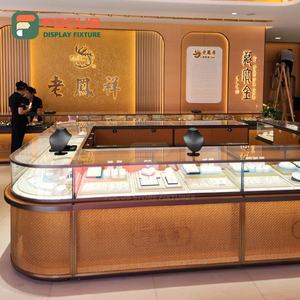 Wooden Jewelry Counter <b>Glass</b> Display Cabinet High End Luxury LED Light Jewelry Display Rack Showcase Design - Product Image 1
