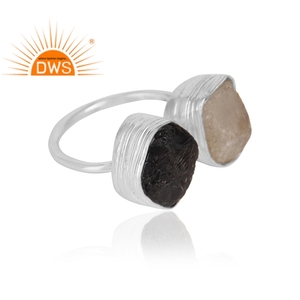 Rough Crystal and Smoky <b>Quartz</b> Gemstone <b>Ring</b> Handmade Jewelry Wholesale Indian Sterling Shiny Silver <b>Ring</b> - Product Image 2