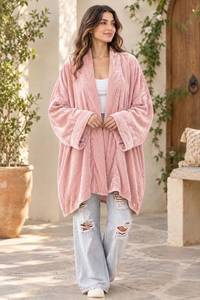 Bata de terciopelo rosa para mujer, corte holgado, largo hasta el tobillo, estilo casual, material de poliéster, para todas las estaciones - Product Image 2