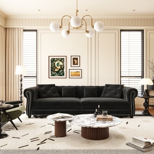 Canapé-lit Chesterfield en velours noir de 89 pouces, convertible 3-en-1 avec ottoman mobile pour salon - Vente en gros - Product Image 4