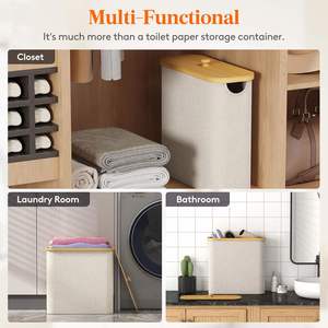 Large Toilet Paper <b>Storage</b> Basket with Lid <b>Slim</b> Toilet Paper Organizer Hold up to 20 Regular Rolls or 15 Mega Rolls - Product Image 6