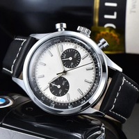 Montre chronographe mécanique pour hommes, cadran bleu de 38mm, verre saphir, boîtier en acier inoxydable, bracelet en cuir