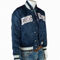 Veste universitaire pour homme, personnalisée OEM, couleur hiver, style rétro années 80, en satin, avec poignets côtelés élastiques