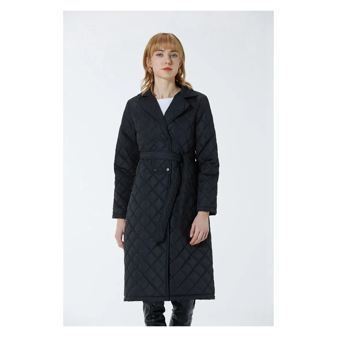 2022 New Ladies Winter Long Lozenge Pressed Case Light Long Cotton-padded Coat
