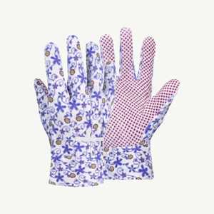 Gants de jardin en coton à motif floral, antidérapants, avec bouts des doigts texturés, poignet élastique, usage général - Product Image 1