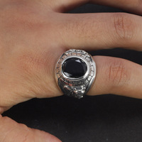 Bagues pour hommes turcs en argent pur 925 véritable Bague Dragon Tigre avec gravure vintage en onyx noir Punk Rock Bijoux vintage