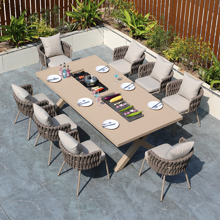 Современная мебель для отдыха, электрическое барбекю, садовая уличная мебель, скандинавский литой алюминий, большой гриль, Пластиковые Деревянные обеденные столы и стулья