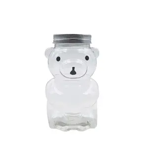 批发定制420毫升卡通熊形塑料宠物果汁饮料瓶带铝盖