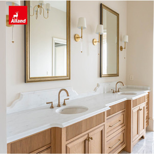 Meuble-lavabo haut élégant pour salle de bain principale, en lin texturé, avec finition en chêne <span class=keywords><strong>blanc</strong></span> chaud, à rainures, avec incrustations perlées et <span class=keywords><strong>double</strong></span> vasque dépassante - Product Image 6