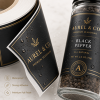 Rouleau d'autocollants adhésifs personnalisés en vinyle noir mat imperméable avec dorure à chaud, qualité alimentaire, pour gâteaux et bonbons, impression de logo brillant/mat, OEM