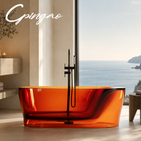 Baignoire autoportante de luxe en résine transparente, baignoire en acrylique colorée transparente pour villas avec accessoire de vidange
