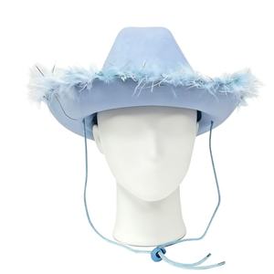 Sombrero <span class=keywords><strong>de</strong></span> Vaquero con Plumas Brillantes y Esponjosas, Estilo Occidental, <span class=keywords><strong>para</strong></span> Fiestas, <span class=keywords><strong>Disfraces</strong></span>, Conciertos Country y Carnavales - Product Image 2