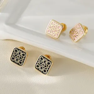 New Fashion High-Grade French Earrings Luo Family Moon Cake Earrings Niche Design Square Earrings