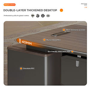 Juego de escritorio y silla de oficina ejecutiva de diseño moderno Mdf al por mayor de fábrica, mesa de oficina de lujo para Director jefe, Gerente Ceo - Product Image 3