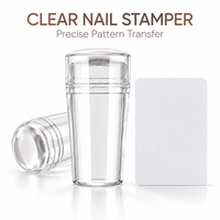 En gros, tampon de nail art en plastique transparent avec tête souple effet gelée transparente et racloir, outil de transfert DIY pour manucure, prix usine