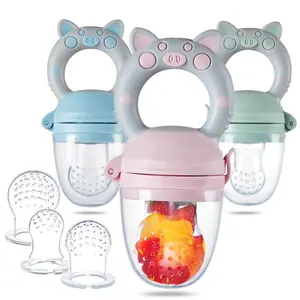 Popüler tasarım bebek ürünleri plastik bebek besleyici silikon bebek meyve besleyici emzik ile kapak