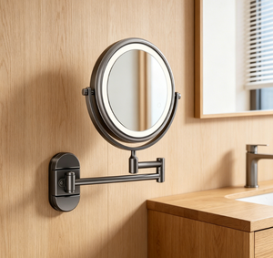 LED Round Wall-Mounted Metal Frame Foldable Magnifying <b>Lighted</b> Makeup <b>Mirror</b> for Bathroom - Product Image 6