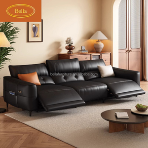 Sofá <span class=keywords><strong>reclinable</strong></span> moderno de estilo europeo de <span class=keywords><strong>3</strong></span> <span class=keywords><strong>plazas</strong></span> con tapicería de cuero genuino y marco de madera para sala de estar - Product Image 1