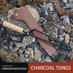 Outils de barbecue de cheminée de clip de charbon de <span class=keywords><strong>bois</strong></span> anti-brûlure, tisonnier de feu de camping avec le ressort - Product Image 2