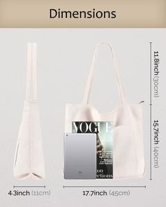Corduroy <b>Cute</b> Tote Bag Women Shoulder Handbag Casual <b>Purse</b> Multiple Pockets College Work Book - Product Image 4