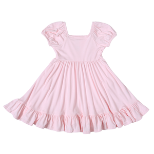 Vestito Estivo per Bambine di Alta Qualità, Morbidissimo, a Maniche Corte, in Bambù e Spandex, con Volant - Product Image 1