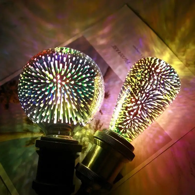 3d Glass Fireworks Bulb Desktop Decoration Nightlight Rgb Atmosphere Light Living Room Bedroom E27 A60 G80 G95 G125 ST64