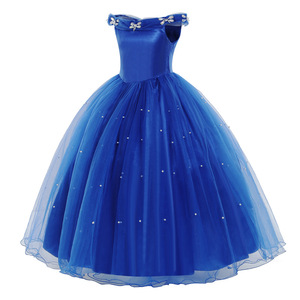 Nuevo disfraz de Cosplay azul Navidad Tv película Halloween <span class=keywords><strong>noche</strong></span> vestido largo fiesta princesa flor niñas vestidos - Product Image 3
