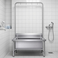 Évier de cuisine professionnel personnalisable en acier inoxydable avec structure en acier, bac intégré et égouttoir, pieds réglables
