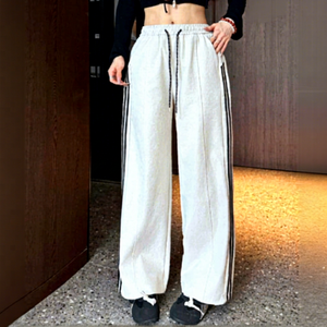 Women's High Waist Wide Leg Loose Fit <b>Silk</b> Screen Printed Solid Sweatpants Drawstring Autumn Casual <b>Pants</b> Polyester Knitted - Product Image 1