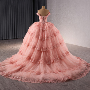 Robe de soirée rose en tulle et dentelle avec appliques, longue robe de bal, robe de Sweet 16 Rsm241089-2 - Product Image 5